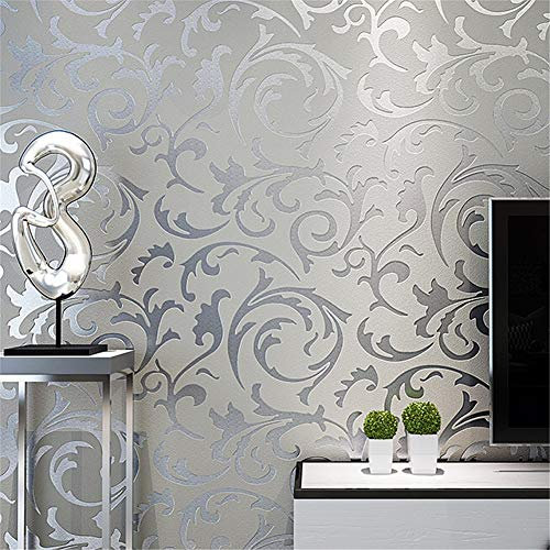 Grey 3D Victorian Damask Embossed Wallpaper Roll Home Decor Living Room Bedroom Wall Coverings Silver Floral Wall Paper 10M*0.53M