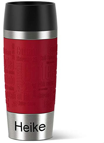 Sterngraf Emsa Isolierbecher MIT Gravur - UNTEN - (z.B. Namen) TRAVEL Mug 360ml Rot, 4h heiß/ 8h kalt, 100% dicht, auslaufsicher, Kaffee & Tee Thermo to-go-Becher