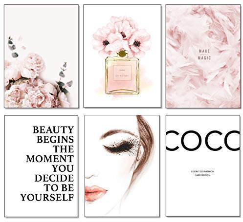 Artpin® Lot de 6 affiches murales élégantes pour salon, SANS CADRE! format A4 pour chambre - motif Coco Rose W2
