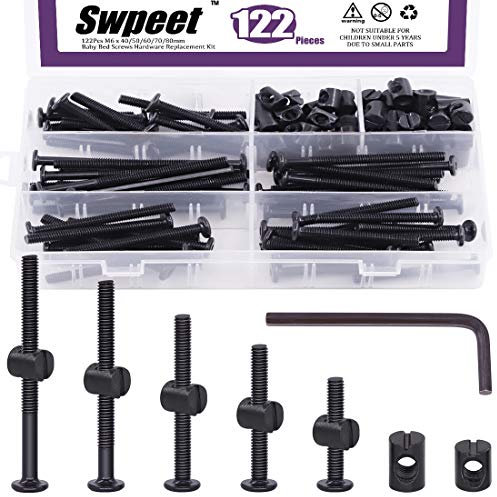 Swpeet 120Pcs Schrauben für Kinderbetten, M6 × 40/50/60/70/80 mm, Innensechskant, Kinderbettschraube und Zylindermuttern mit 1 x Inbusschlüssel, perfekt für Möbel, Kinderbetten, Kinderbettschrauben
