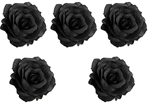 Lurrose 5 Stück 10 cm Stoffblumen-Brosche für Braut, lebensechte Rose, Corsage Blumen, Haarspange, Kleid für Hochzeit (schwarz)
