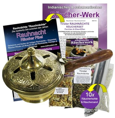 RAUHNÄCHTE räuchern 8-TLG Räucher-Set Tiroler RAUHNACHT mit Zirbe + WEIHRAUCH & MYRRHE für alle 12 Nächte & DREIKÖNIGE. Mit Räucherpfanne, Anleitung, Rauhnachtfibel, ZUBEHÖR 95740-MS10