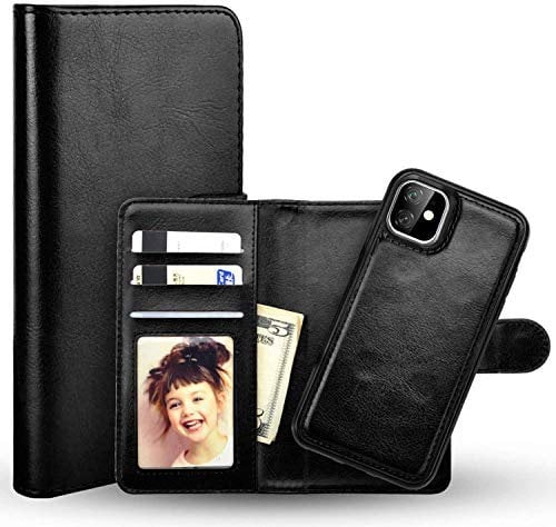 Pro_Gadgets_LTD Premium Genuine Leather 2 in 1 Flip Folio Magnetic Cover Detachable Wallet Case for the iPhone 12 Mini (5.4) Black
