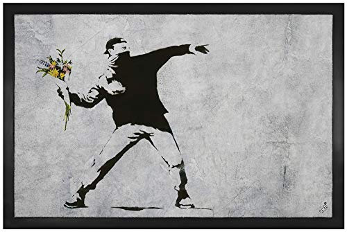 1art1 Banksy Der Blumenwerfer, Graffiti Streetart Fußmatte Dekomatte Innenbereich | Design Türmatte 60x40 cm