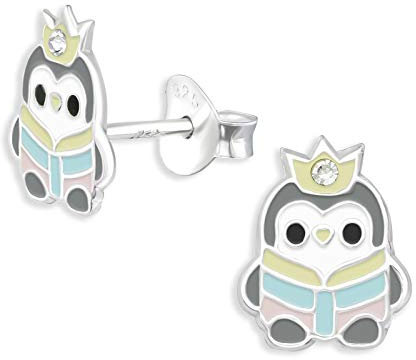 Monkimau Kinderohrringe Pinguin Ohrstecker aus 925 Sterling Silber mit Kristallen und bunt emailliert