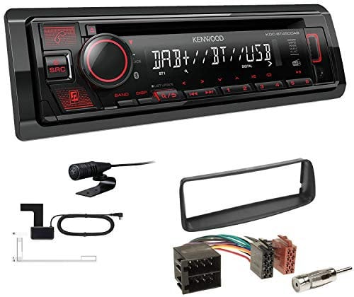 Kenwood KDC-BT450DAB 1-DIN DAB Autoradio Bluetooth CD USB AUX Einbauset passend für Peugeot 206 206CC 1998-2007 schwarz