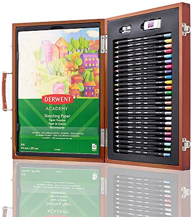 Derwent Academy Mal-Geschenkset in Holzbox, 27-teiliges Künstlerset mit Buntstiften, Pastellkreiden und Zubehör, Ideal zum Zeichnen, Skizzieren und Basteln, Für Hobbykünstler, 305950