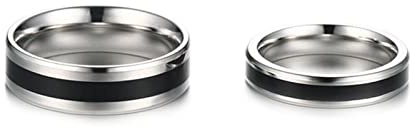 Daesar Verlobungsringe Paar Ringe Set, Hochzeitsringe Edelstahl Silber Schwarz ohne Stein Hochglanzpoliert Bandringe Partnerringe mit Wunschgravur für 2