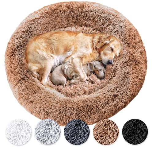 Wahre Tierliebe Hundebett Donut - Das Original - waschbar [XL 120cm, braun] Hundekissen, Hundekorb, Flauschiges Hundebett für große, mittelgroße & kleine Hunde - Dog Bed