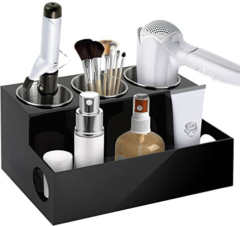 GOCUODE Porta Phon Acrilico,Organizzatore di Strumenti per Capelli,Pettine,Piastra Capelli e Arricciacapelli,Prodotti per Cura della Pelle e Cura dei Capelli (Nero)