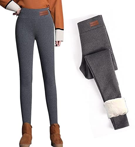 CheChury Women Fleece Lined Leggings Women Super Thick Cashmere Tights Thermal High Waist Double Layer Pants Soft Winter Plush Warm Elastic Thermal Pants for Lady,Fashion-Grey,M