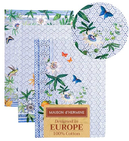 Maison d' Hermine Geschirrtücher, 100% Baumwolle, 3er-Set, super saugfähig, waschbar, Oster-Geschirrtuch für Zuhause, Küche, Esszimmer, Cocktailpartys, Passiflora – Frühling/Sommer (50 x 70 cm)