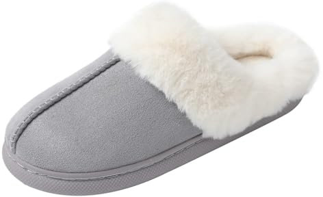 JOMIX Winter Lammfell Hausschuhe DamenWeiche Flache Medizinischer Slippers Warme Plüsch Gefüttert Pantoffeln Mädchen (Dunkelgrau 36 EU)