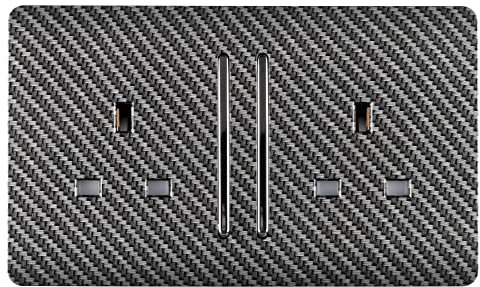 Trendi Switch 2 Gang Long Switched Modern Designer Plug Socket in Carbon Fibre