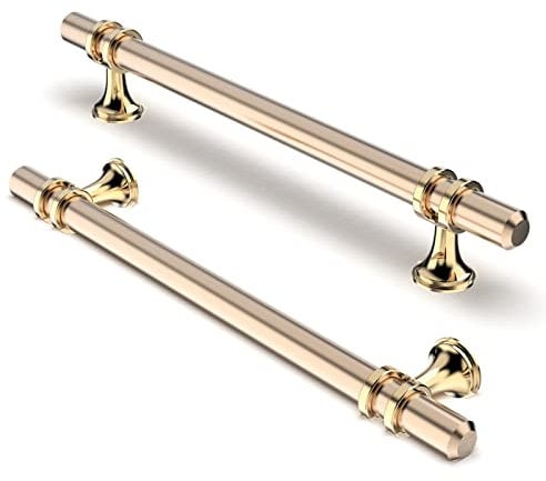 FURNIWARE Pack of 10 Cabinet Handles, Hardware Drawer Pulls, Zinc Alloy + Aluminum Kitchen Cabinet Door Handles Pull, 160mm(6.3 Inch) Hole Center Gold + Oxidized Bright Gold