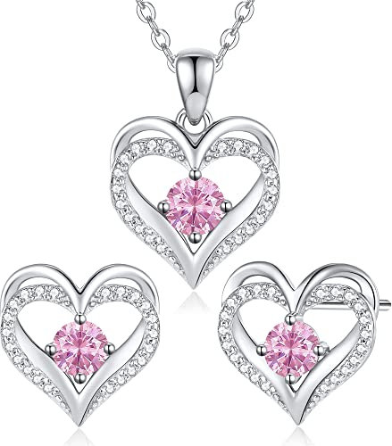 CDE Jewellery Sets for Women 925 Sterling Silver Heart Necklace and Earrings Sets Anniversary Birthday Christmas Jewelry Gifts for Women Mum Girlfriend Her