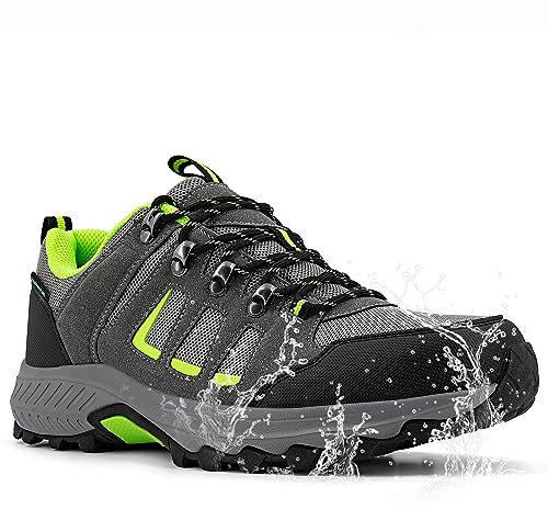 ODCKOI Wanderschuhe Herren Leichte Wasserdicht Schuhe Herren Trekkingschuhe Hiking rutschfeste Atmungsaktiv Outdoor Bergschuhe, Camping, Trailrunning, Mountainbike Sneaker (Grün Grau EU 42)