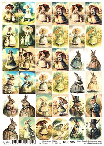 Josys Bastelmärchen Reispapier A4 Strohseide Decoupage Ostern Häsin Hase Kinder kleine Bilder RE0785