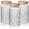 Sweejar Home Set of Three Cylindrical Bamboo Lid Models Embossed Glass Storage Jars (Sunflower, 1000ml)
