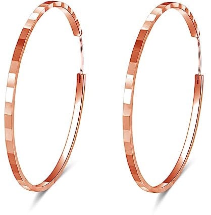 Cangall Silver & Rose Gold Hoop Earrings - 925 Sterling Silver, Lightweight 40mm Big Large Hoops, Hypoallergenic Shiny Round Huggie Circle Endless Earrings