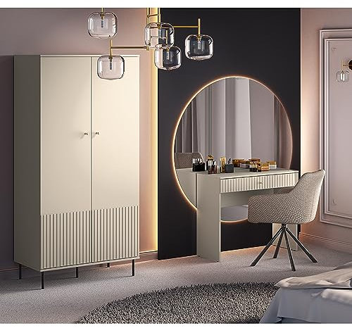 Lomadox Kleiderschrank und Schminktisch in Kaschmir modern Oberfläche matt 2-teilig mit Rillenoptik