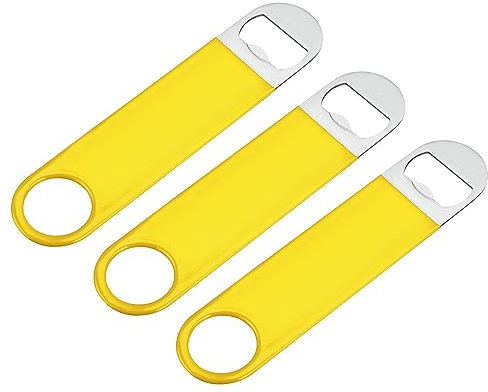 uxcell Bottle Opener, 3pcs 7 - Stainless Steel Flat Beer Bottle Opener, Bartender Beer Opener for Bar, Party, Restaurant (Yellow)