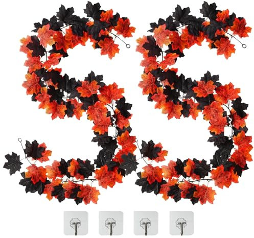 SOQKEEN 2 Stück Herbstgirlande, 174 cm/Stück Herbstblätter Girlande Halloween Deko Garten, Herbstdeko Herbst Girlande Outdoor innen Deko Weihnachtsdeko Schwarz Girlande Herbst(schwarz-gelb mischen)