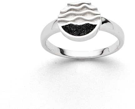 DUR-Schmuck Ring „Strandwellen“ mit echtem Lavasand – rhodiniertes 925er Sterlingsilber – maritimes Design – Breite ca. 11 mm, Gr. 54, R5979.54