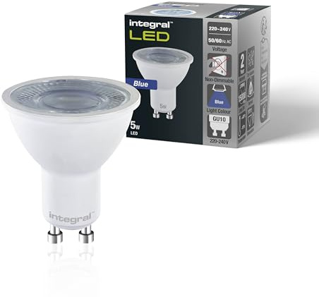 Integral LED GU10 Blue Spotlight Bulb | 40˚ Beam Angle | Energy Saving 5W (50W Equivalent) | Decorative and Mood Lighting | Ideal for Home, Restaurants, Hotels, Gardens, Displays | 2-Pack