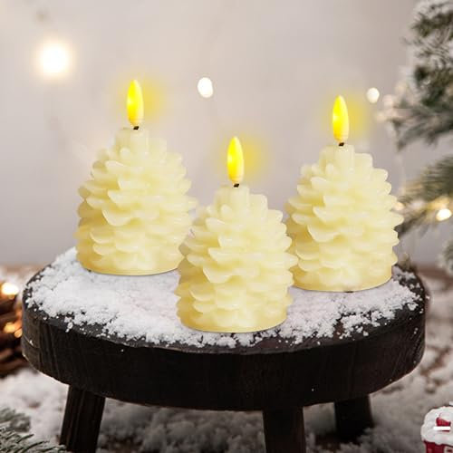 Led Kerzen Weihnachtsdeko LED Tannenzapfen Kerzen Elektrische Weihnachtskerzen Led Candle Tannenzapfen Beleuchtung LED Weihnachtsbeleuchtung Für Weihnachtsdeko Innen, Fenster, Tisch (C 3 Stück)