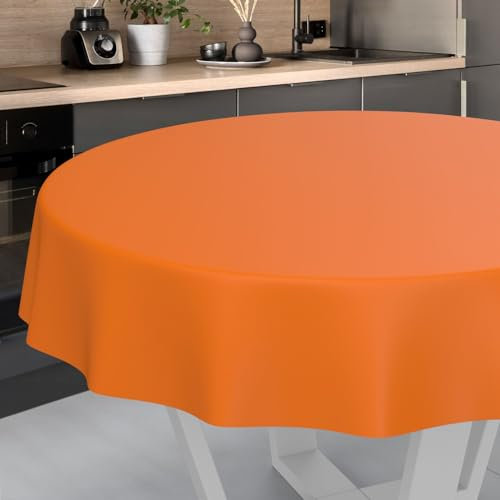 ANRO Wachstuch-Tischdecke abwaschbar Outdoor Indoor Rund 120cm Orange, Schnittkante
