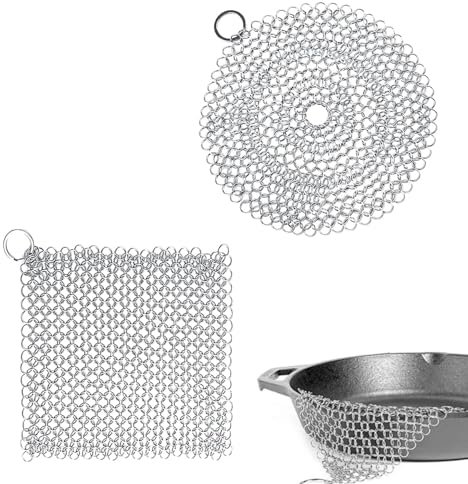 JJiaoLinin Limpiador Acero Inoxidable,2 Piezas Limpiador de Anillos de Hierro Fundido Limpiador de Malla de Acero Inoxidable Limpiador de Malla para Ollas Sartenes Parrillas y Mucho Más