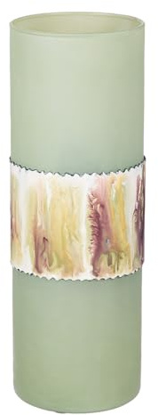 GILDE Deko Vase groß Zylindervase aus Glas - Blumenvase Glasvase Tischvase Vase Deko Wohnzimmer - Farbe: Grün matt Höhe 35,5 cm