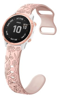 LXURY Silikon Armbänder für Garmin Fenix 7S/7S Solar/7S Sapphire Solar Armband, Weiche Floral Gravierte Rose Damen Herren Sport Ersatzarmband Kompatibel mit Garmin Fenix 7S/7S Solar Uhrenarmband (8)