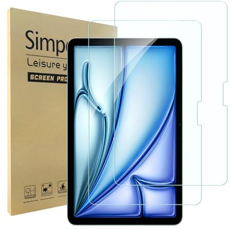 Simpeak 2 Piezas Protector de Pantalla Compatible para iPad Air 7 2025/Air 6 2024 (11 Pulgadas), 9H, Cristal Templado Film Premium Complet Bubble Free/Ultra HD/Anti-Huella