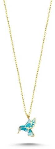 Einzelstück® Halskette mit Vogel Anhänger I 925 Sterling Silber mit 14K Gold vergoldet I Silberkette mit Handmalerei I Karpaz Bird I Antiallergen & Nickelfrei