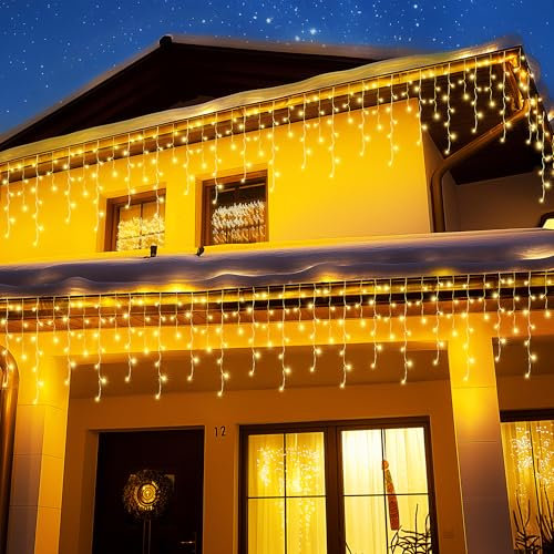 BrizLabs Weihnachtsdeko Eisregen Lichterkette, 1000 LED Weihnachtsbeleuchtung Außen Strom Eiszapfen Lichtervorhang 8 Modi Wasserdicht für Fenster Dach Garten Balkon Terrasse Party Hochzeit, Warmweiß