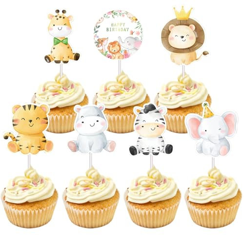 Mezrkuwr 25 Stück Tiere Cupcake Deko, Muffin Deko, Dschungel Cupcake Deko, Safari Cupcake Topper Torte Kuchen Deko, Waldtiere Theme Geburtstag Party Tortendeko Geburtstagsdeko