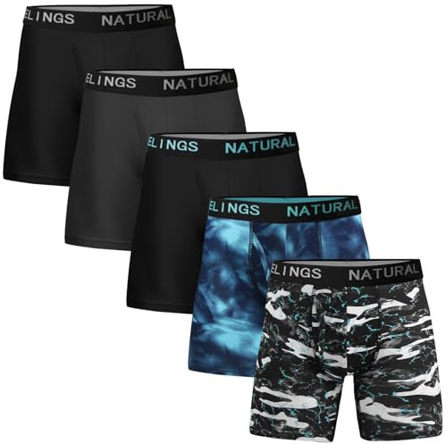 5Mayi Sport Boxershorts Herren Lang Unterhosen mit Eingriff Sporthose Polyester 5er Pack L,E: 5er Pack Mehrfarbig