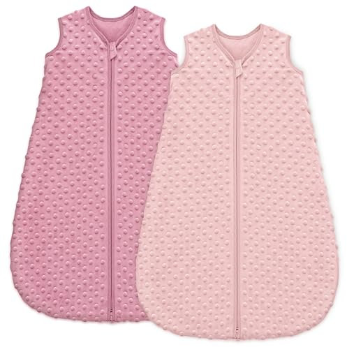 Unnivoll Schlafsack Baby 1.5 Tog Babyschlafsack 6-12 Monate 2er Pack Schlafsack Winter Herbst 78 cm für Jungen Mädchen Neugeborene Rosa