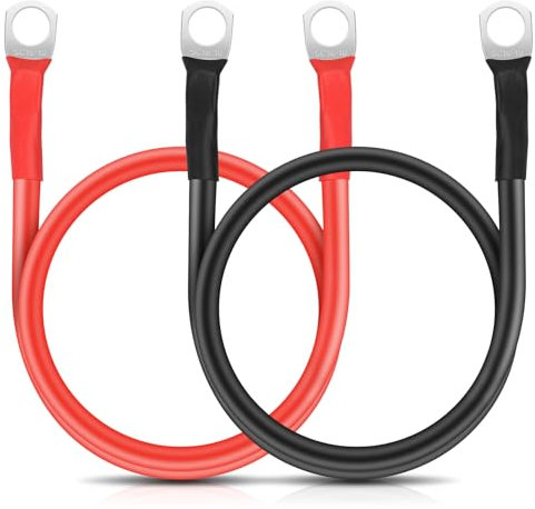 Shengxi Batterie Câble 2 Pièces 50 cm, 16 mm² 12 V Câble de Chargeur Batterie de Voiture Rouge et Noir 5 AWG avec cosses à Anneau Fil de Cuivre pour Auto, Camion, Moto, Solaire, RV, Marine
