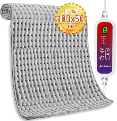Mefine Elektrisches Heizkissen mit Abschaltautomatik, 100x50cm Extra Groß Wärmekissen Elektrisch, Heizkissen Groß xxl für Rücken Nacken Schulter Bauch, 6 Temperaturstufen, 4 Timer, Maschinenwaschbar