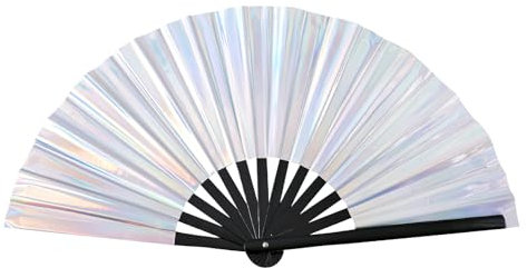 HandfäCher Stabil Fecher Rave FäCher Glitzer Rave FäCher Festival FäCher Metall Laser-Regenbogen FäCher Holografischer Rave-Fan Glitzer HandfäCher für Nachtclub Party Tanz Leistung Bekleidungszubehö