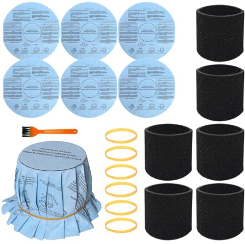 6 Stück 90107 Trockenfilter, 6 Stück 90585 Schaumstoffhülsenfilter für die meisten Shop Vac Nass- und Trockensauger