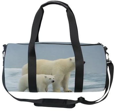Mnsruu Sporttasche mit Schultergurt für Damen und Herren, Eisbär, Sau und Junges, Pose zusammen, Reisetasche, Training, Workout-Tasche mit Schuhfach für Übernachtung, Wochenende, #01, Einheitsgröße,