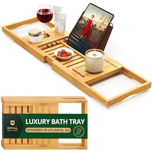 ROYAL CRAFT WOOD Bandeja Plegable para bañera, Bandeja de bambú expandible, Bandeja de baño, Bandeja de baño con Lados Extensibles
