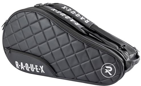 Raquex Elite, borsa per racchette da paddle/pickleball, per 4 racchette, blu o nero, in pelle sintetica, trapuntata, per uomo e donna, fodera termica e protezione imbottita per racchette, regalo di