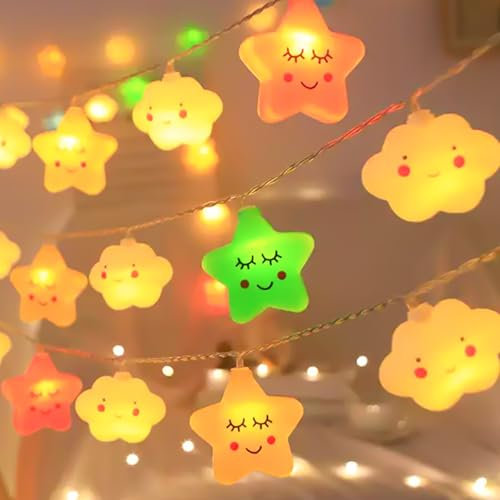 LED Lichterkette: 3M 20 LEDs Stern-Wolken Design, Bunte Dekoration Für Kinderzimmer & Schlafzimmer, Sicher Durch Niedrige Spannung, Indoor & Outdoor Geeignet (Warmweiß)