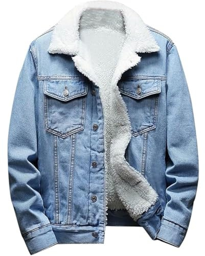 SWJGLITTR Herren-Jeansjacke aus Sherpa-Baumwolle, für den Winter, Trucker, Cowboy, Mäntel, Revers, Fleece, gefüttert, dicke Jeansjacken
