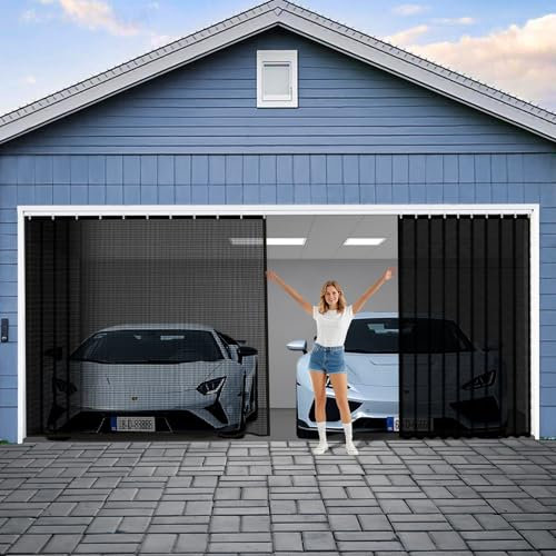 Moustiquaire de porte de garage coulissante avec fermeture à glissière, rideau d'intimité rétractable pour porte de garage – Rideau d'intimité rétractable pour garder les animaux ennuyeux à